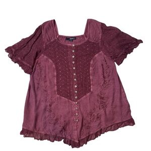 Renfair Embroidered Lace Tunic Top 18W Maroon Purple Whimsigoth Romantic Fairy